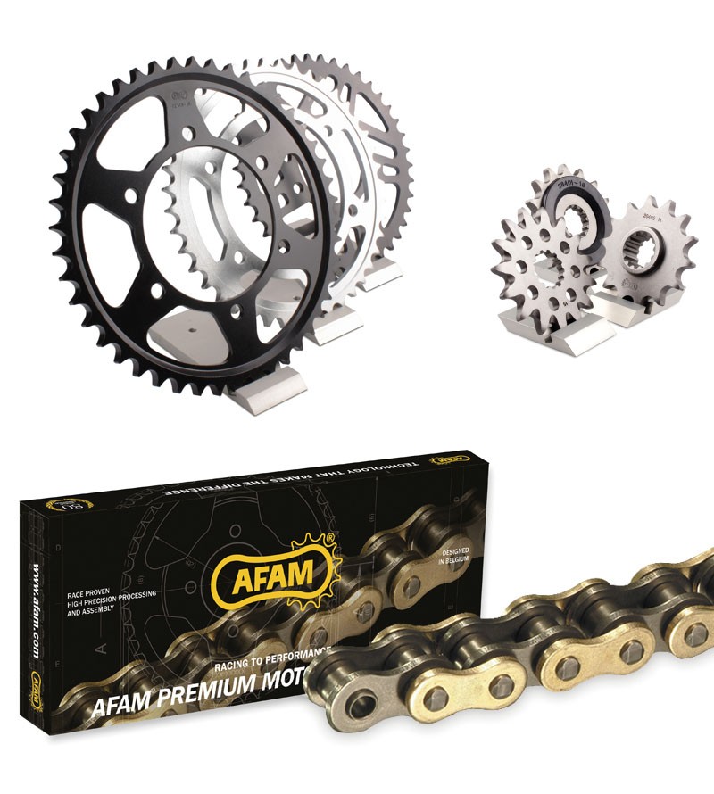 Kit chaine Afam KTM MX250 89  - Couronne Alu Anodisé Dur